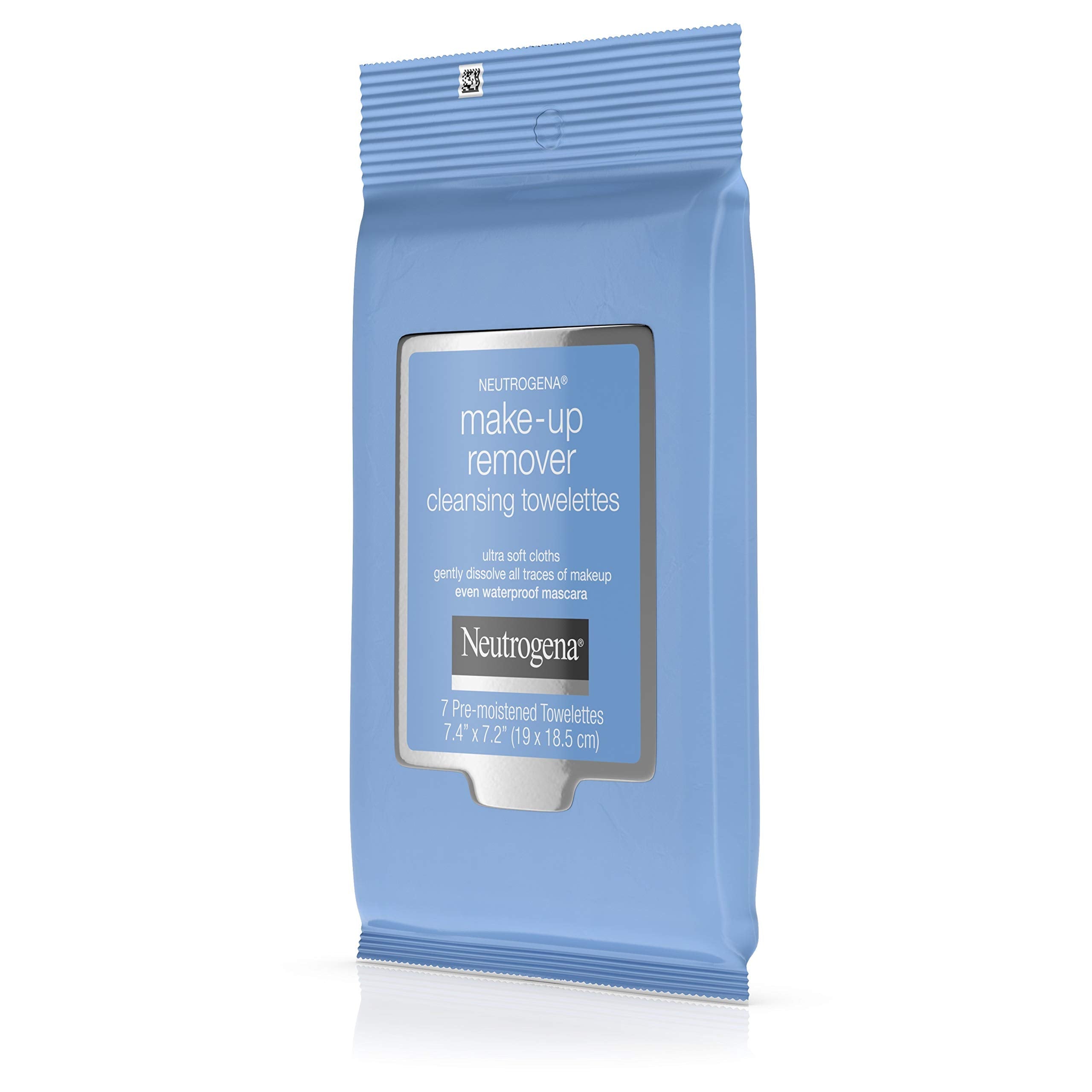 Neutrogena ultra-soft alcohol-free makeup remover wipes compact packaging for travel use.