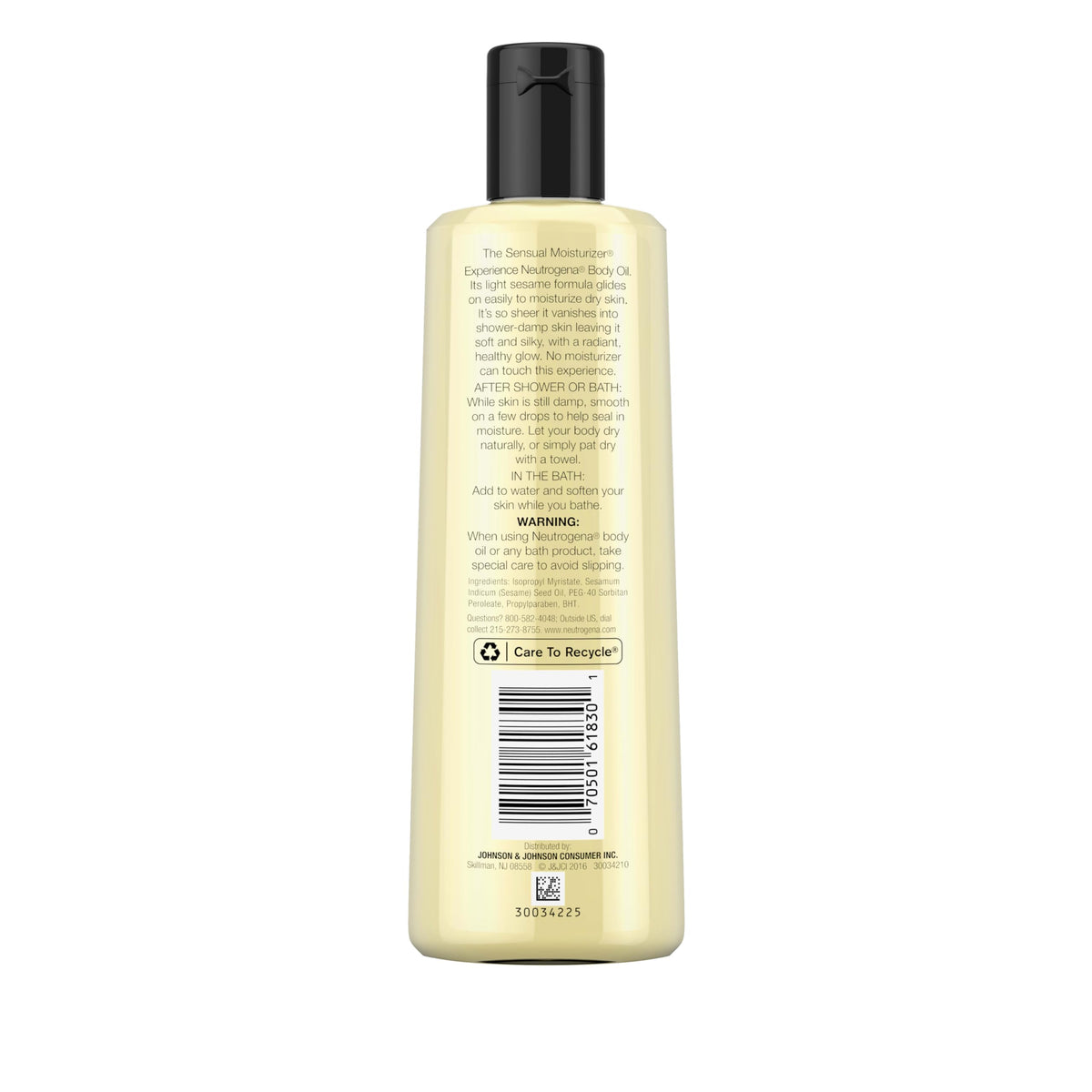 Neutrogena light sesame formula packaging back view