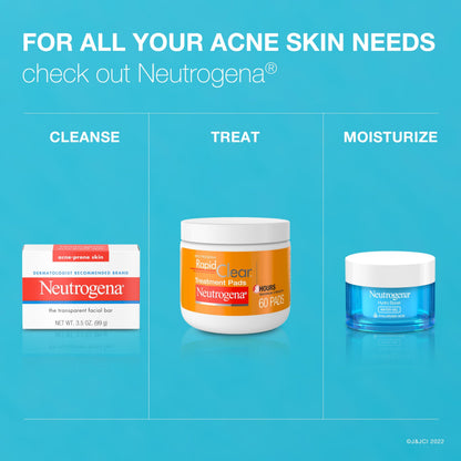 Neutrogena facial cleansing soap for acne-prone skin highlighting its dye-free formulation.