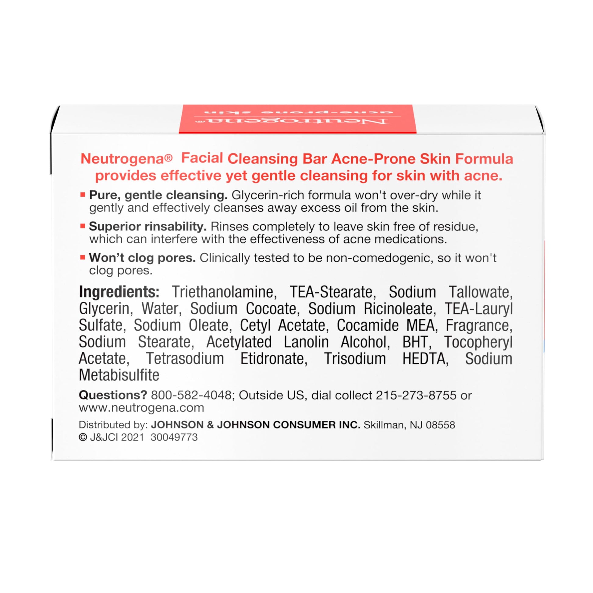 Side view of the Neutrogena 3.5 ounce clear skin formula facial bar package.