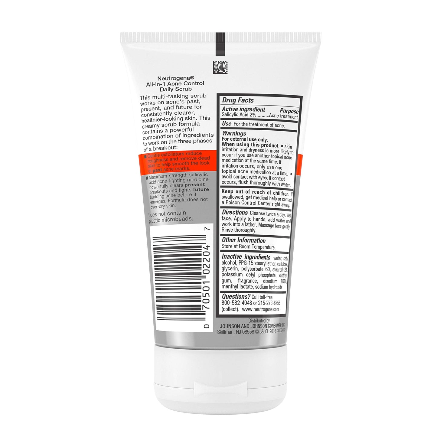 Four point two fluid ounce tube of Neutrogena multi action acne scrub.