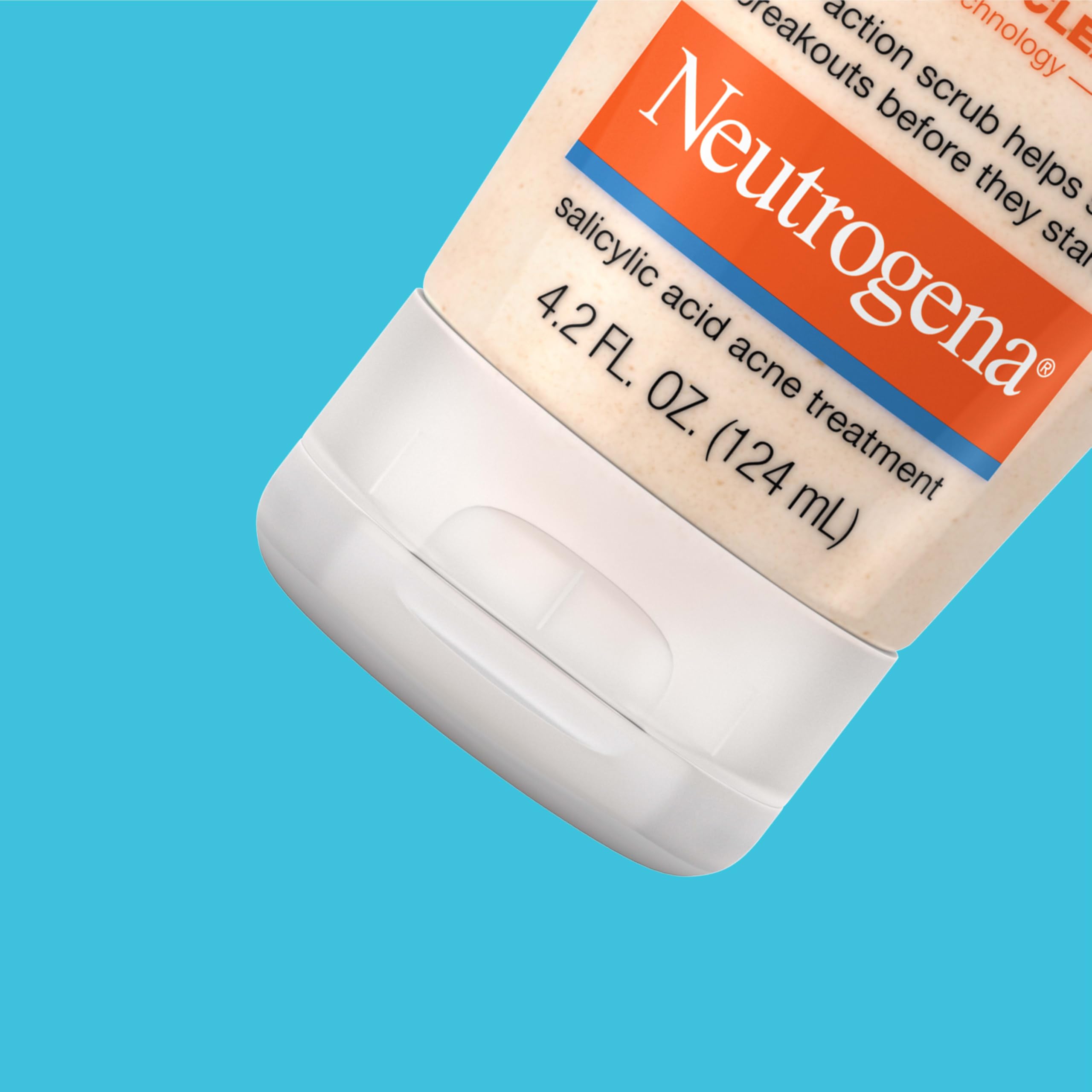 Close up of the ingredients list on the back of Neutrogena acne scrub