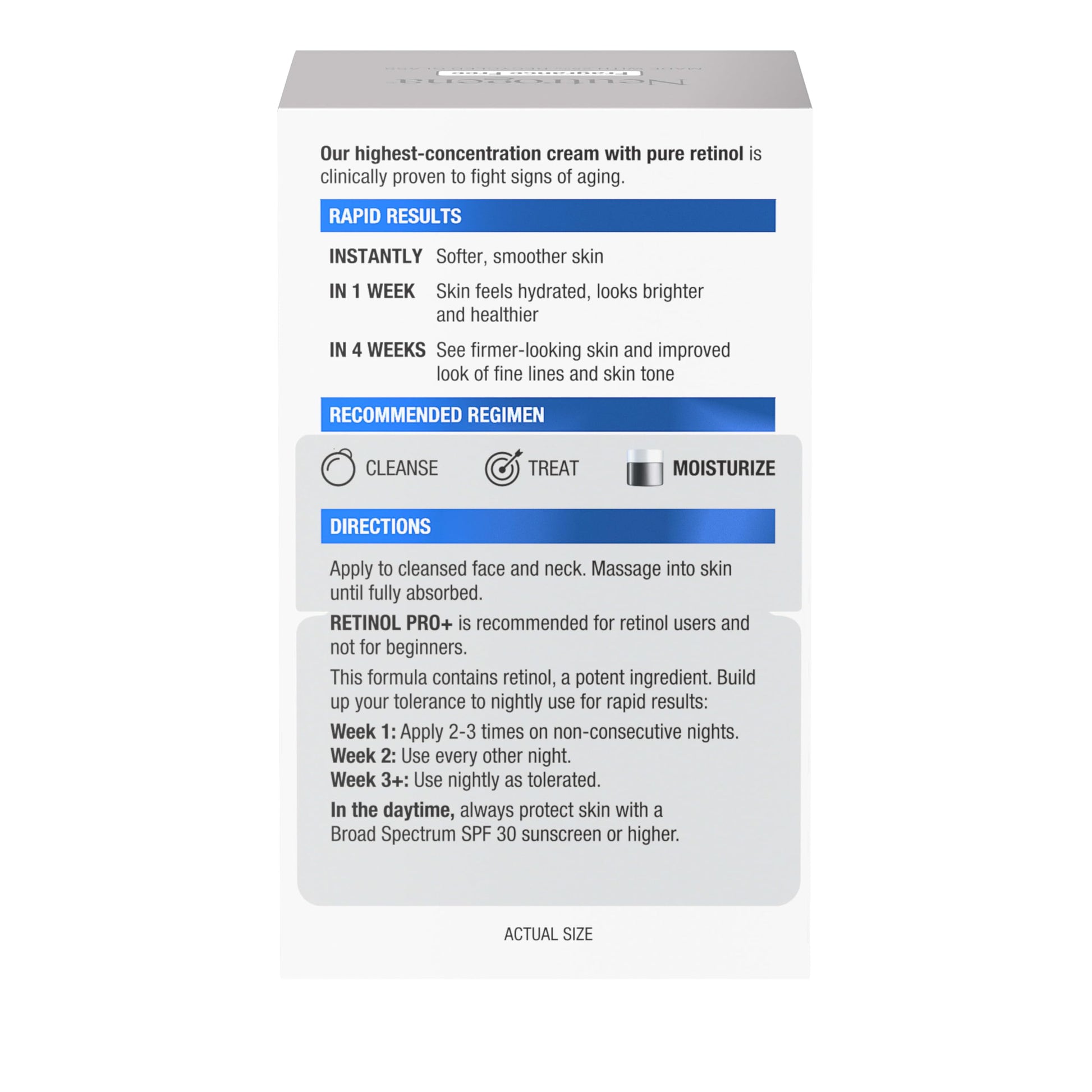 Back side of Neutrogena Retinol Pro Plus showing ingredients