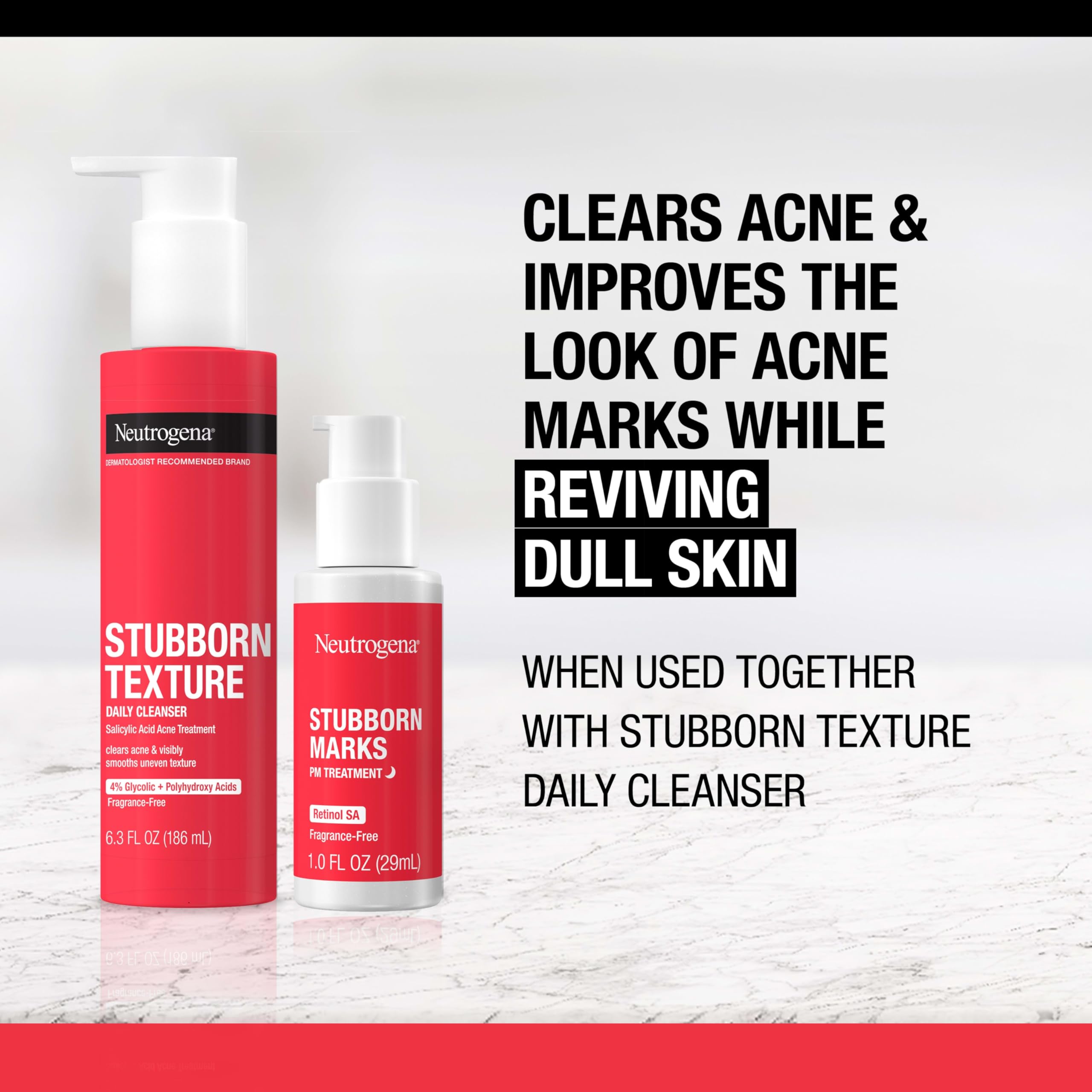 Close up of Neutrogena Stubborn Marks PM Treatment label