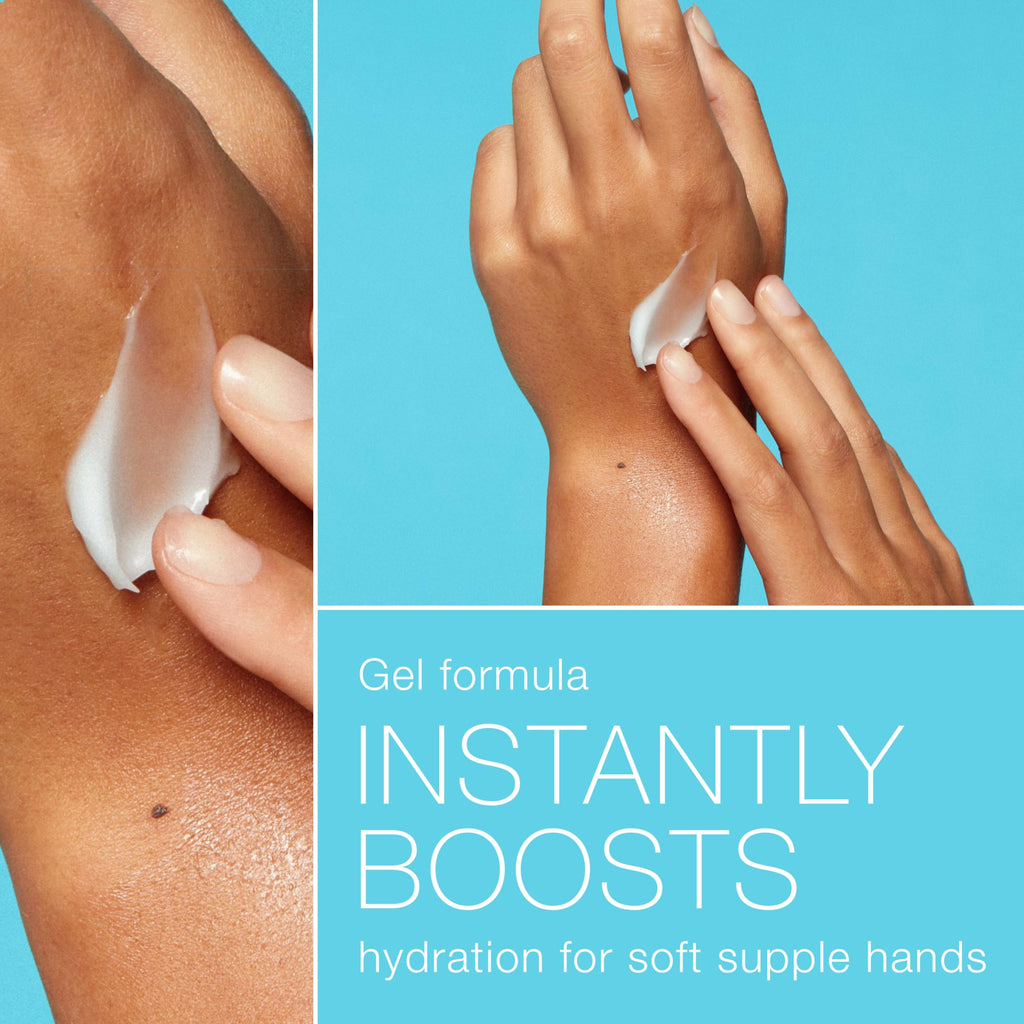 USA imported Neutrogena gel cream hand treatment tube angled to show the lightweight daily skincare packaging.