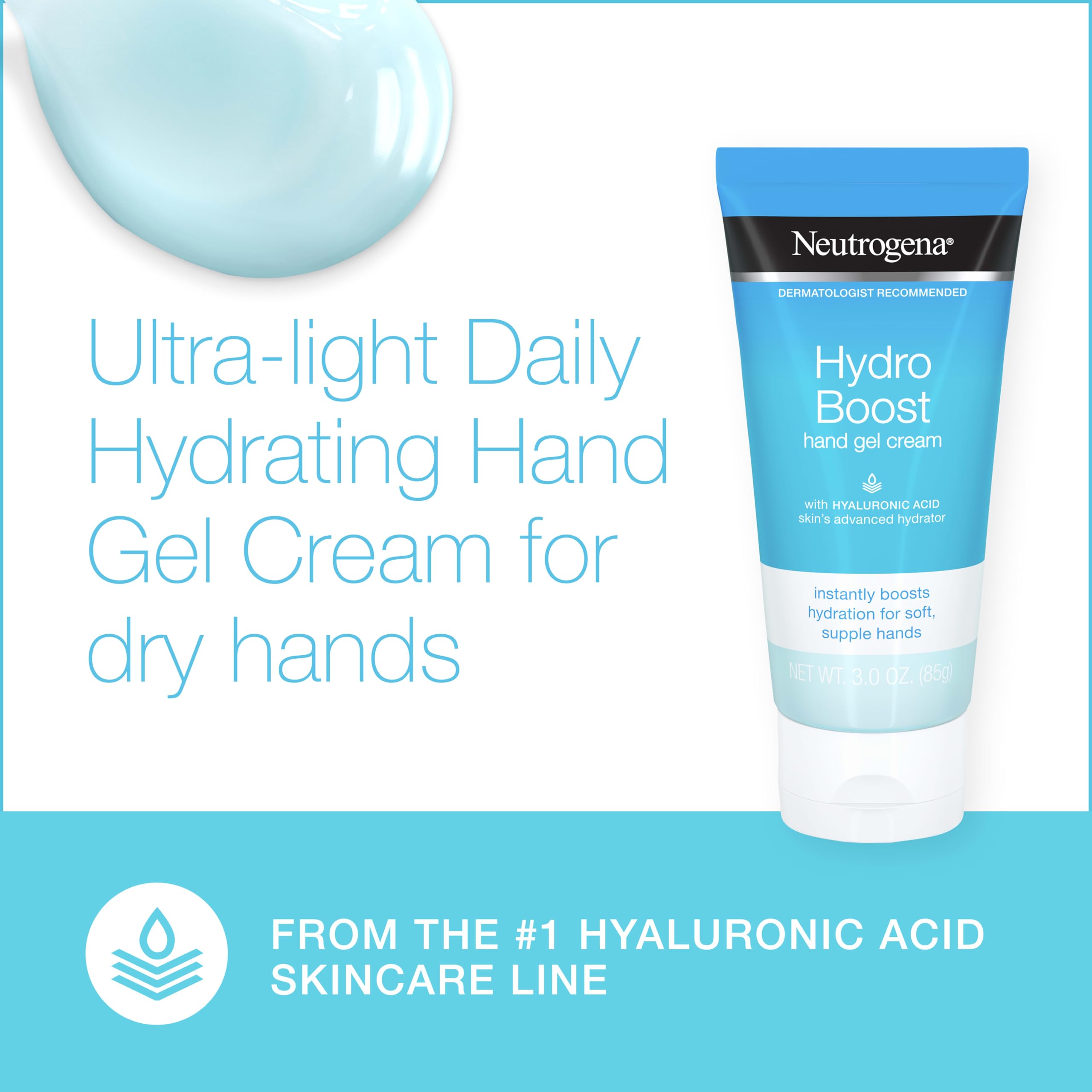 Close up of the imported Neutrogena hyaluronic acid hand cream branding and size details.