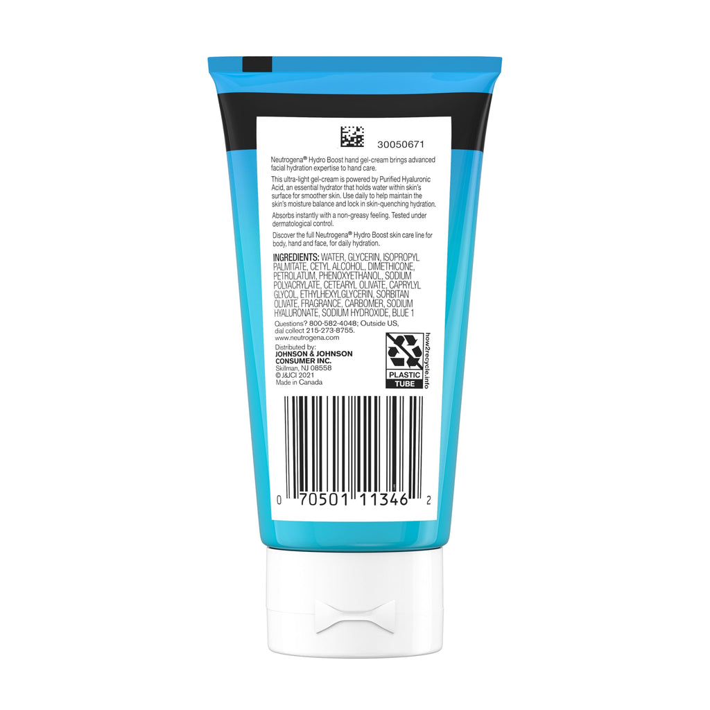 Skincare display of Neutrogena Hydro Boost hand gel cream for soft and supple skin hydration.