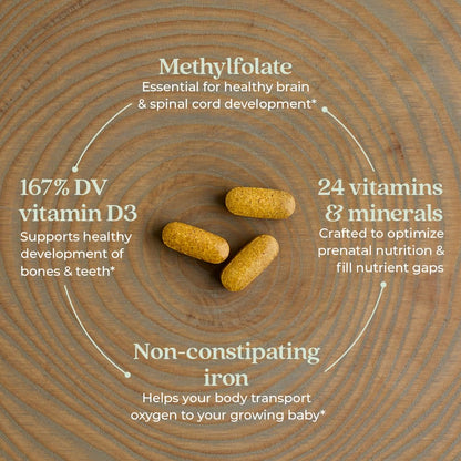 Organic and non-GMO label on New Chapter prenatal bottle