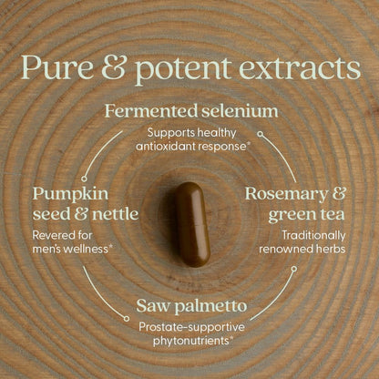 Side view of New Chapter Prostate 5LX packaging highlighting the non GMO project verified and certified gluten free seals.