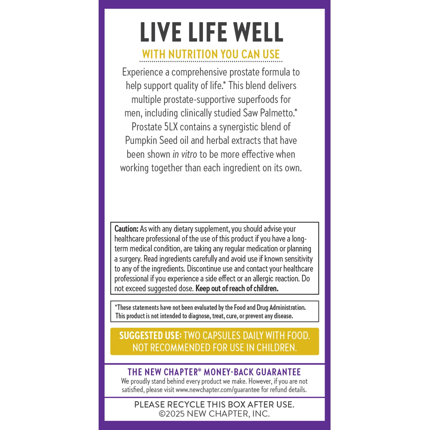 Brand new sealed bottle of New Chapter Prostate 5LX wellness formula for holistic prostate health and antioxidant defense.