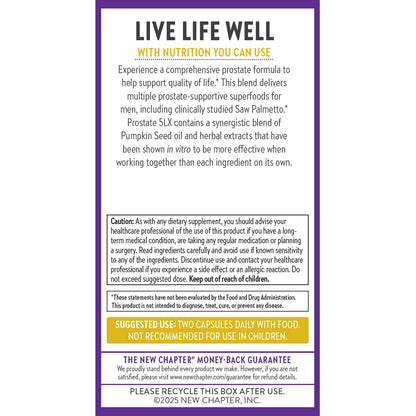 Brand new sealed bottle of New Chapter Prostate 5LX wellness formula for holistic prostate health and antioxidant defense.