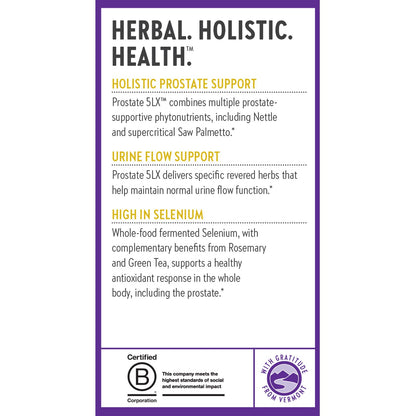 Full packaging display of New Chapter Prostate 5LX herbal supplement highlighting one hundred percent vegetarian capsules configuration.