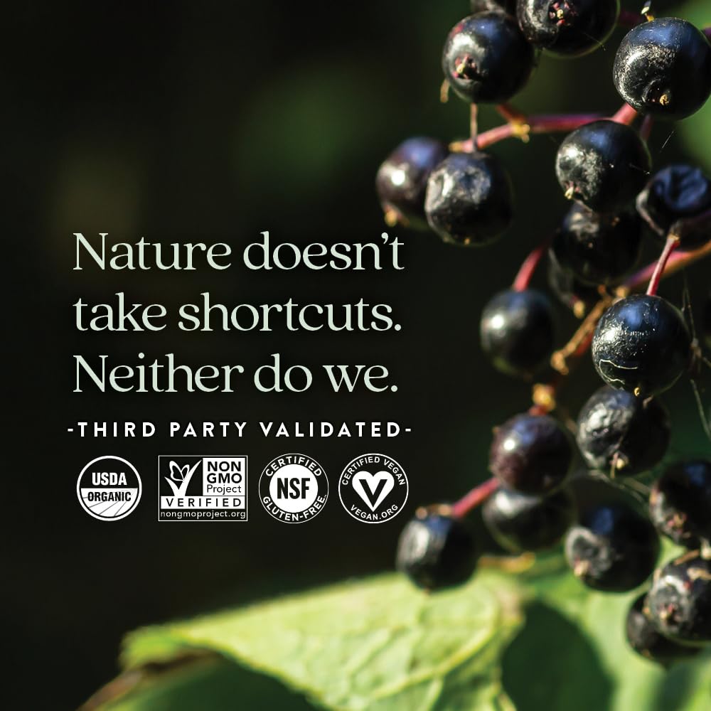 Gelatin free black elderberry extract gummies made with real fruit juice.