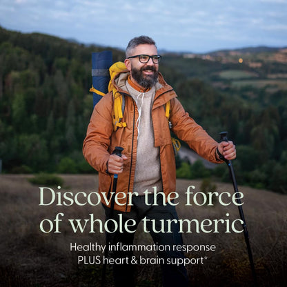 Side angle of the New Chapter Turmeric supplement bottle emphasizing the supercritical curcumin formulation details.