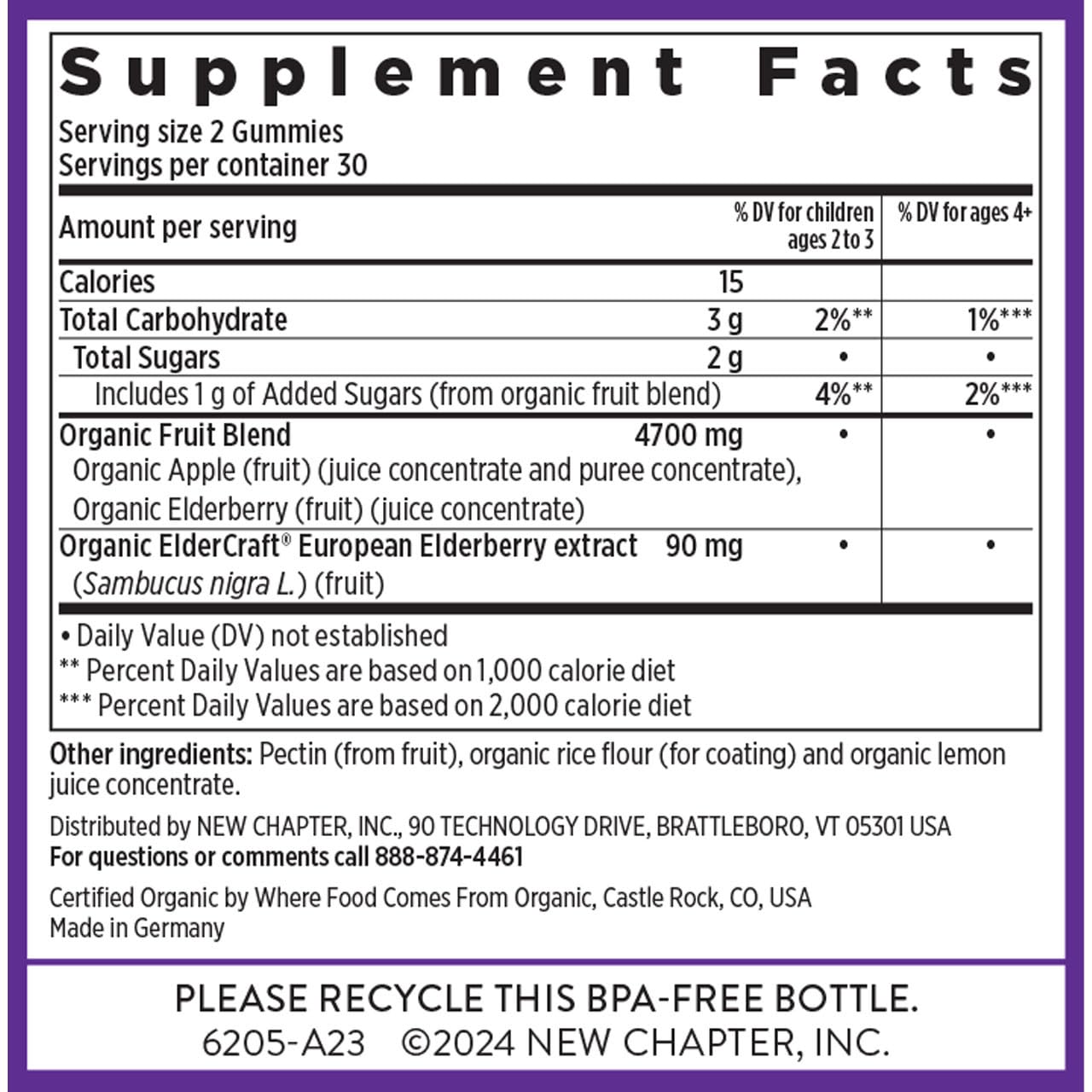 Authentic USA imported New Chapter elderberry gummies sixty count packaging.