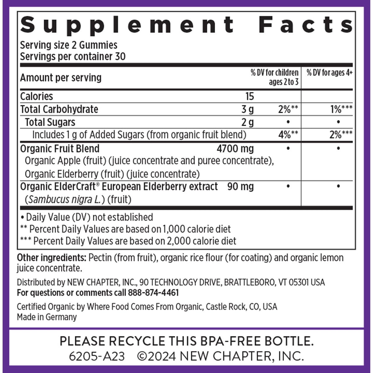 Authentic USA imported New Chapter elderberry gummies sixty count packaging.