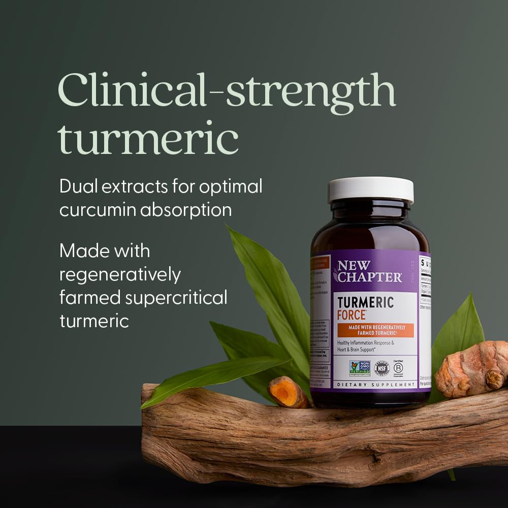 Close up look at the premium vegetarian capsules of New Chapter daily turmeric supplement.