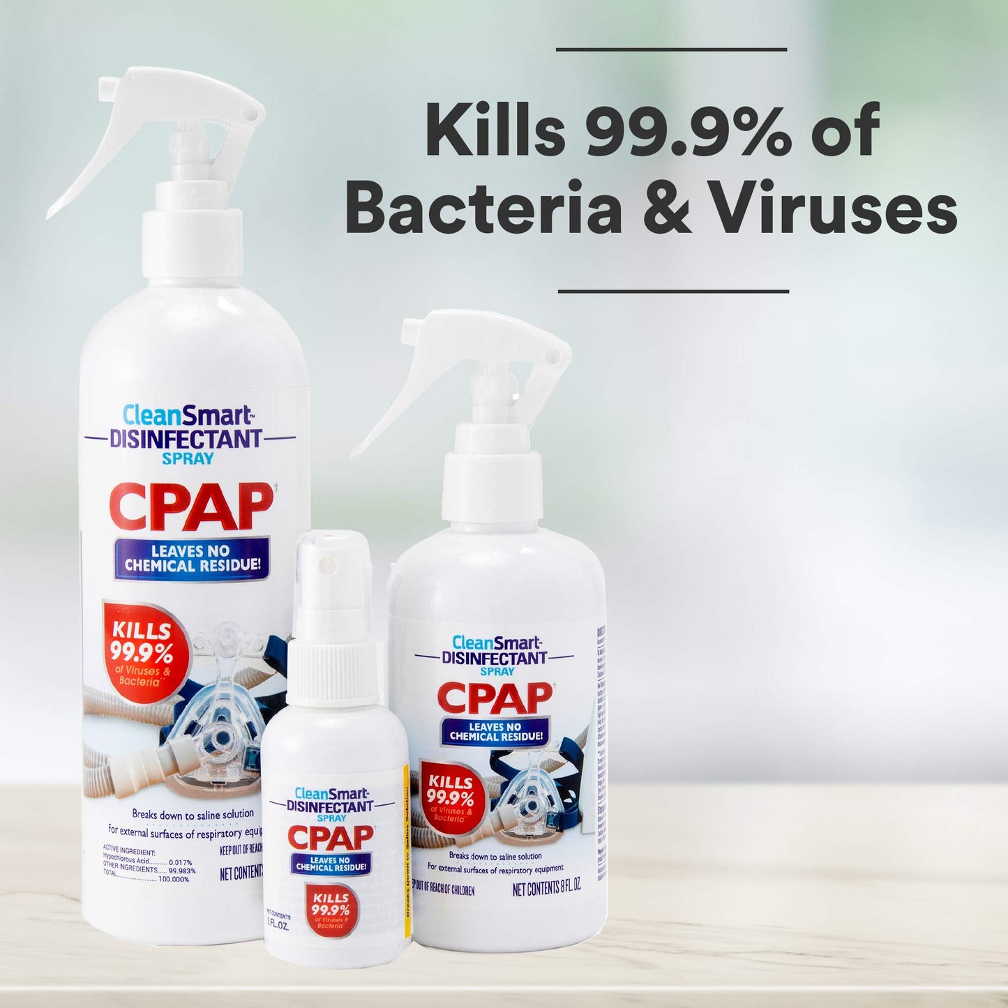 CleanSmart CPAP Disinfectant Spray twin pack packaging showing 16 fluid ounce bottles
