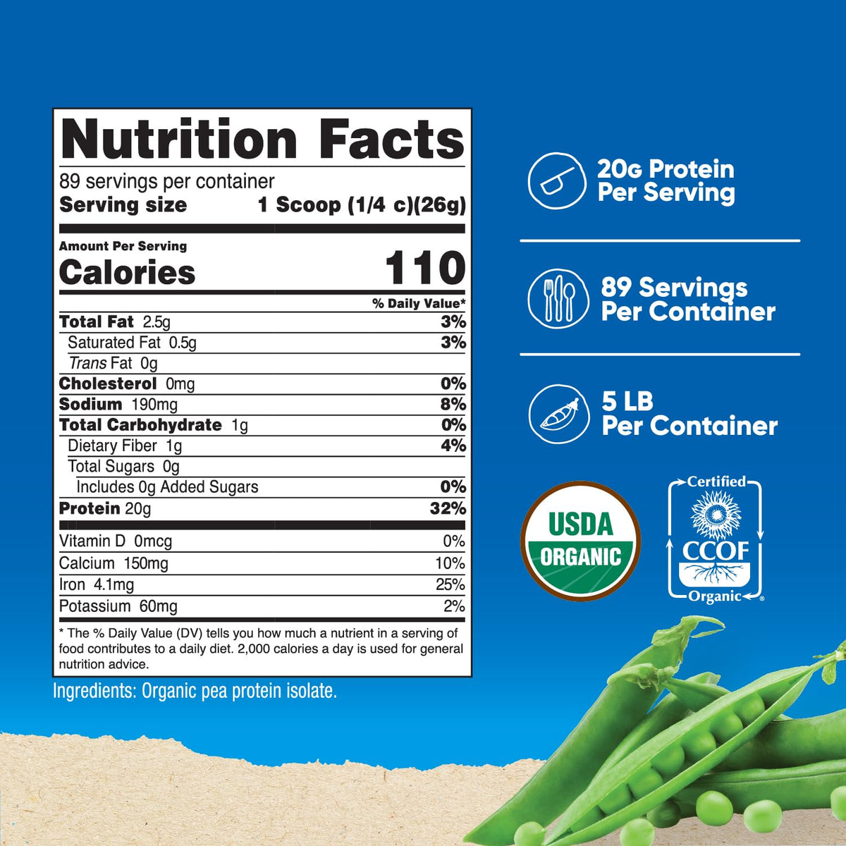 Nutricost organic pea protein powder nutritional information label
