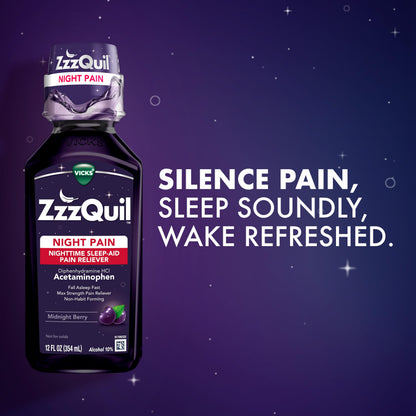 Dosing cup provided with Vicks ZzzQuil Night Pain liquid