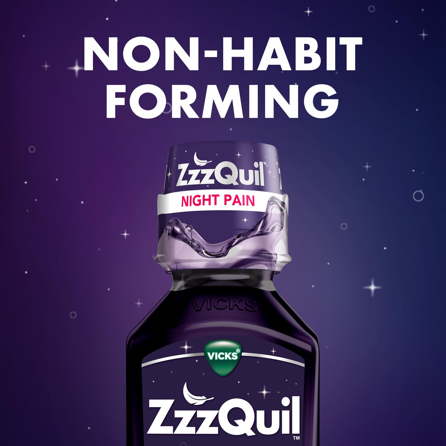 Two bottles of ZzzQuil Night Pain liquid side by side