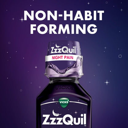 Two bottles of ZzzQuil Night Pain liquid side by side