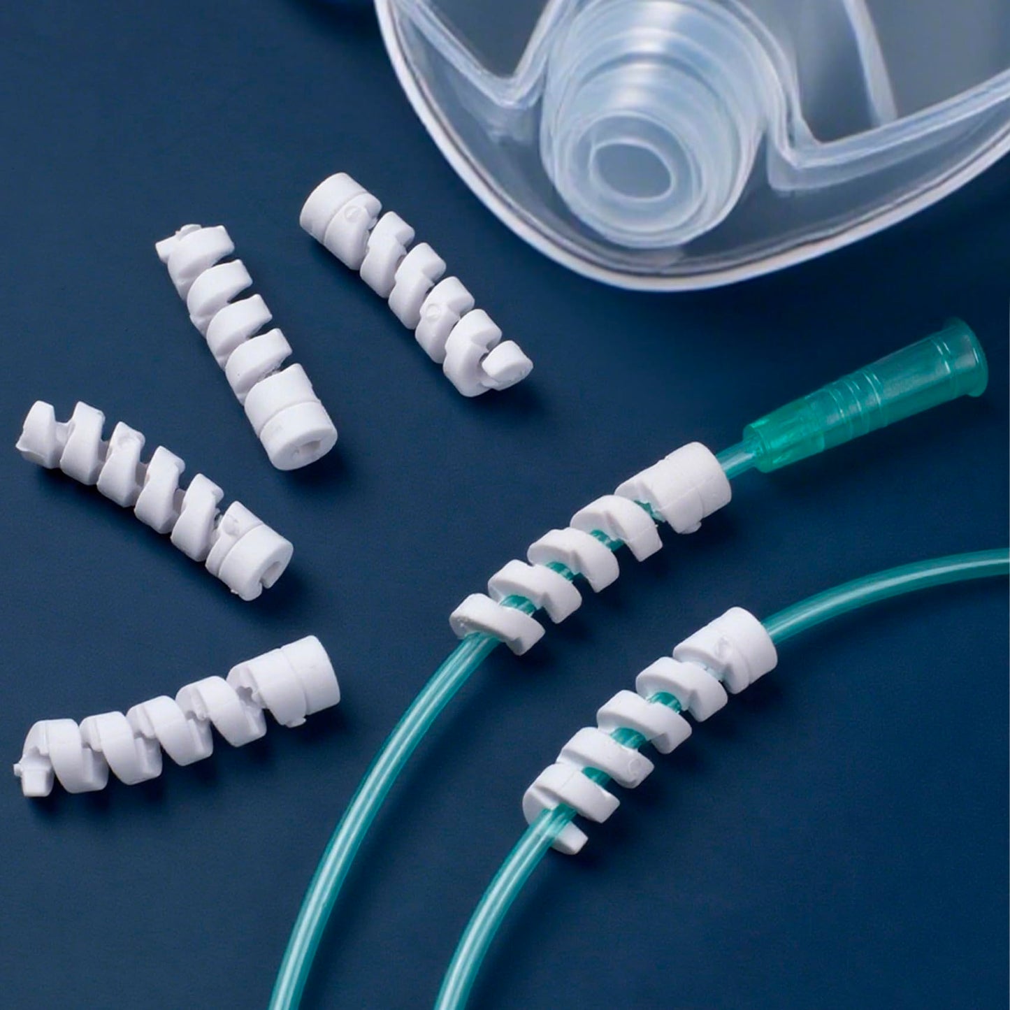 White PVC spiral wrap oxygen hose protector close up