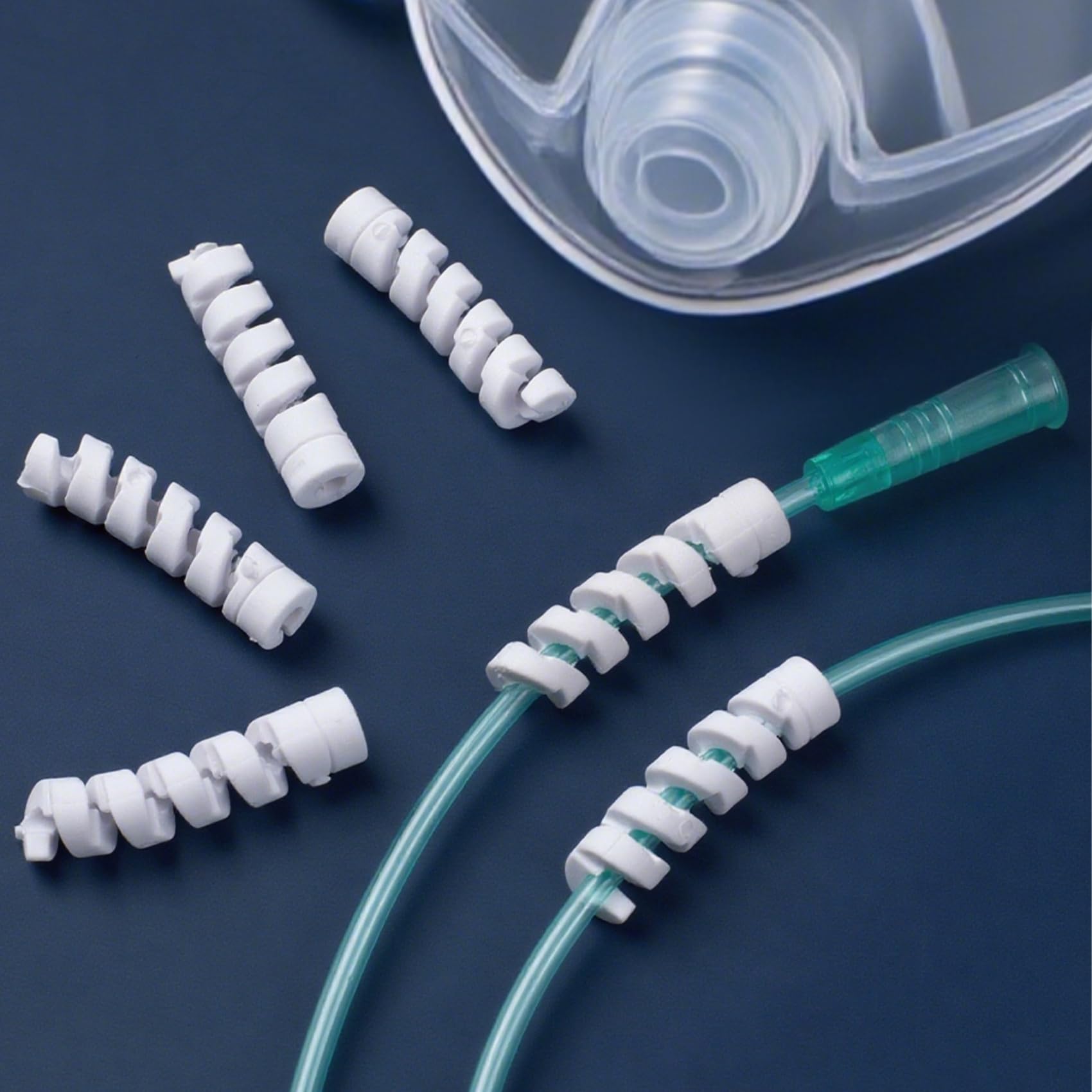 White PVC spiral wrap oxygen hose protector close up