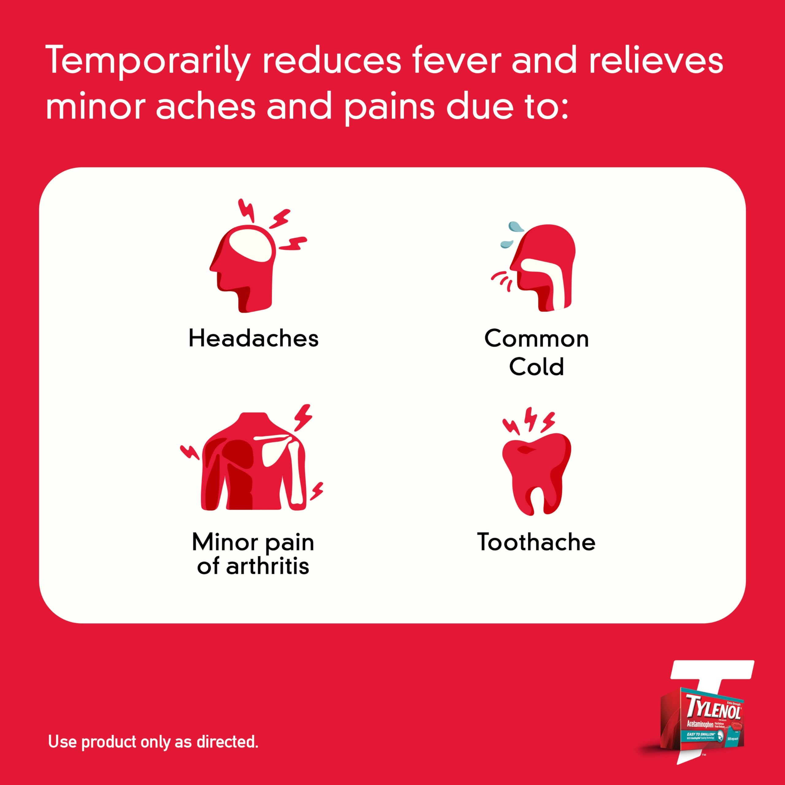 Tylenol 500 milligram acetaminophen caplet dosage information