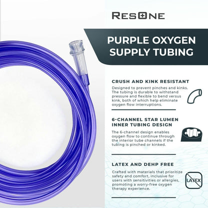 Close up view of ResOne 50 feet oxygen concentrator tube showing the six channel star lumen interior design