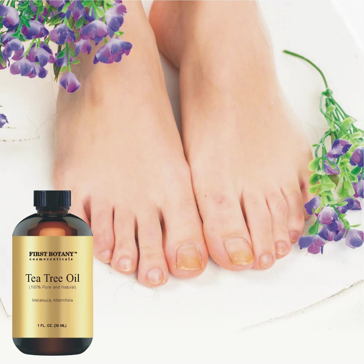 First Botany Gold Series tea tree oil packaging showcasing the therapeutic grade label details