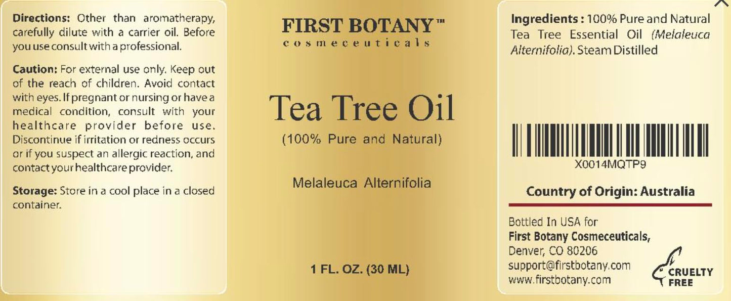 First Botany pure essential oil packaging displaying high terpinen acne care benefits
