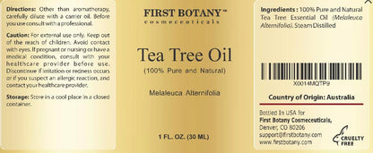 First Botany pure essential oil packaging displaying high terpinen acne care benefits