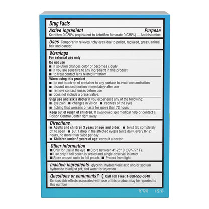 Alaway Preservative Free Eye Drops single use sterile vials laid out to demonstrate individual hygienic packaging