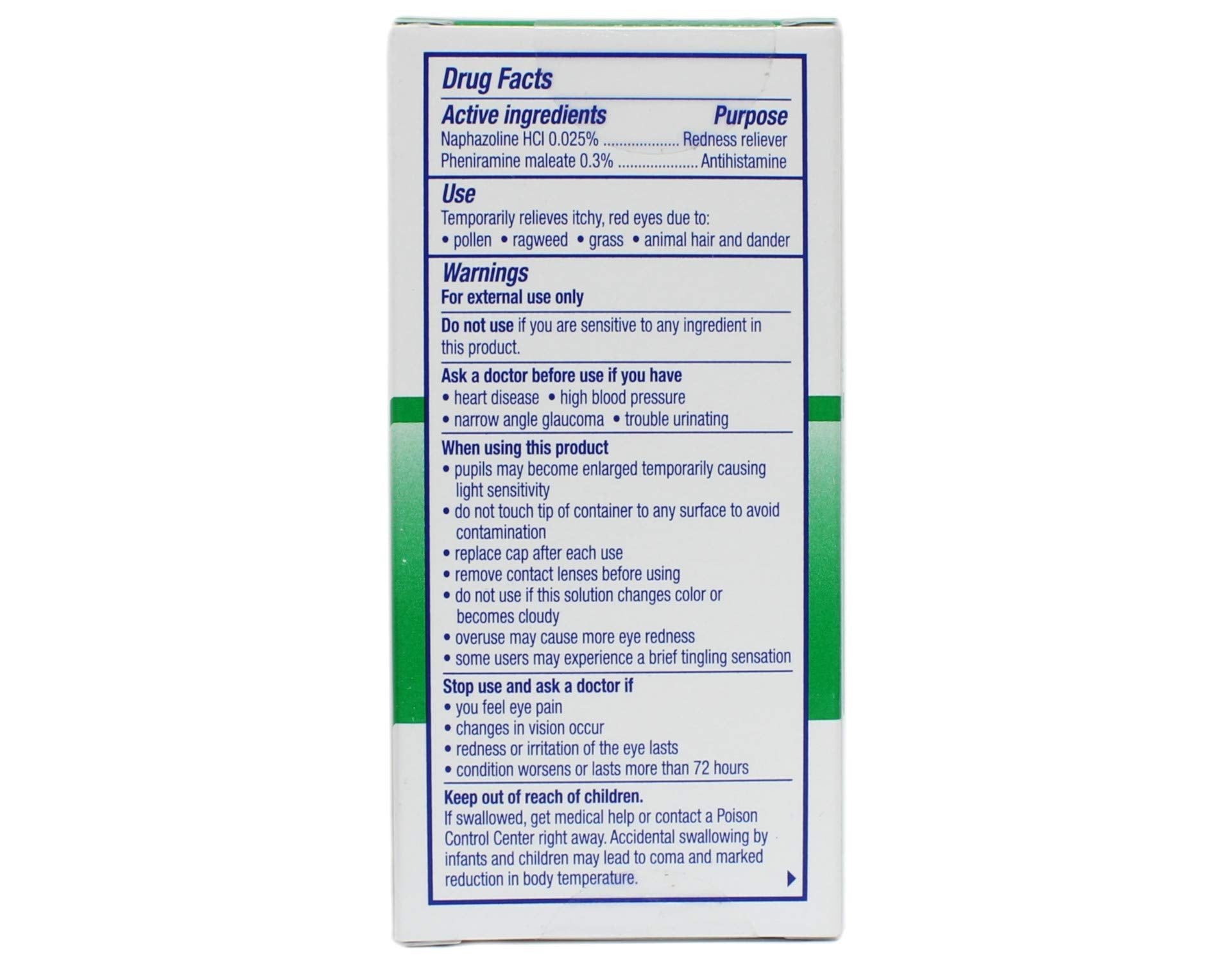 Visine Multi-Action Allergy antihistamine and redness reliever sterile ophthalmic solution individual bottle view