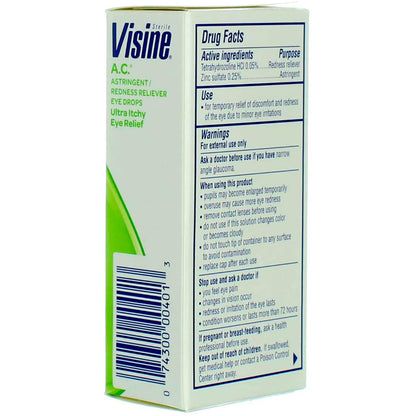 Imported Visine AC allergy and congestion eye drops drug facts label view