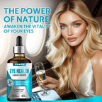 Side view of Fuenvegtal herbal eye health drops detailing the product benefits and organic ingredients.
