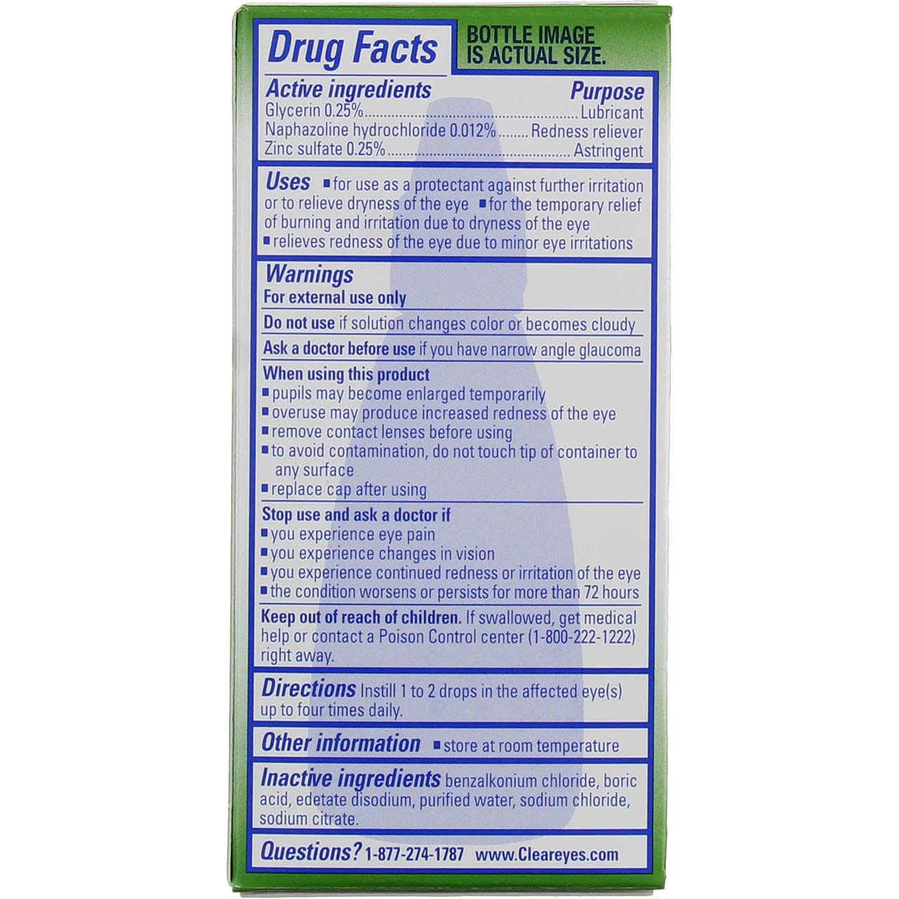 Clear Eyes itchy eye drops individual zero point five ounce bottle close up.