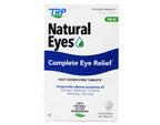 TRP Natural Eyes fast dissolving homeopathic tablets side view detailing the gluten free and 100 percent natural active ingredients.