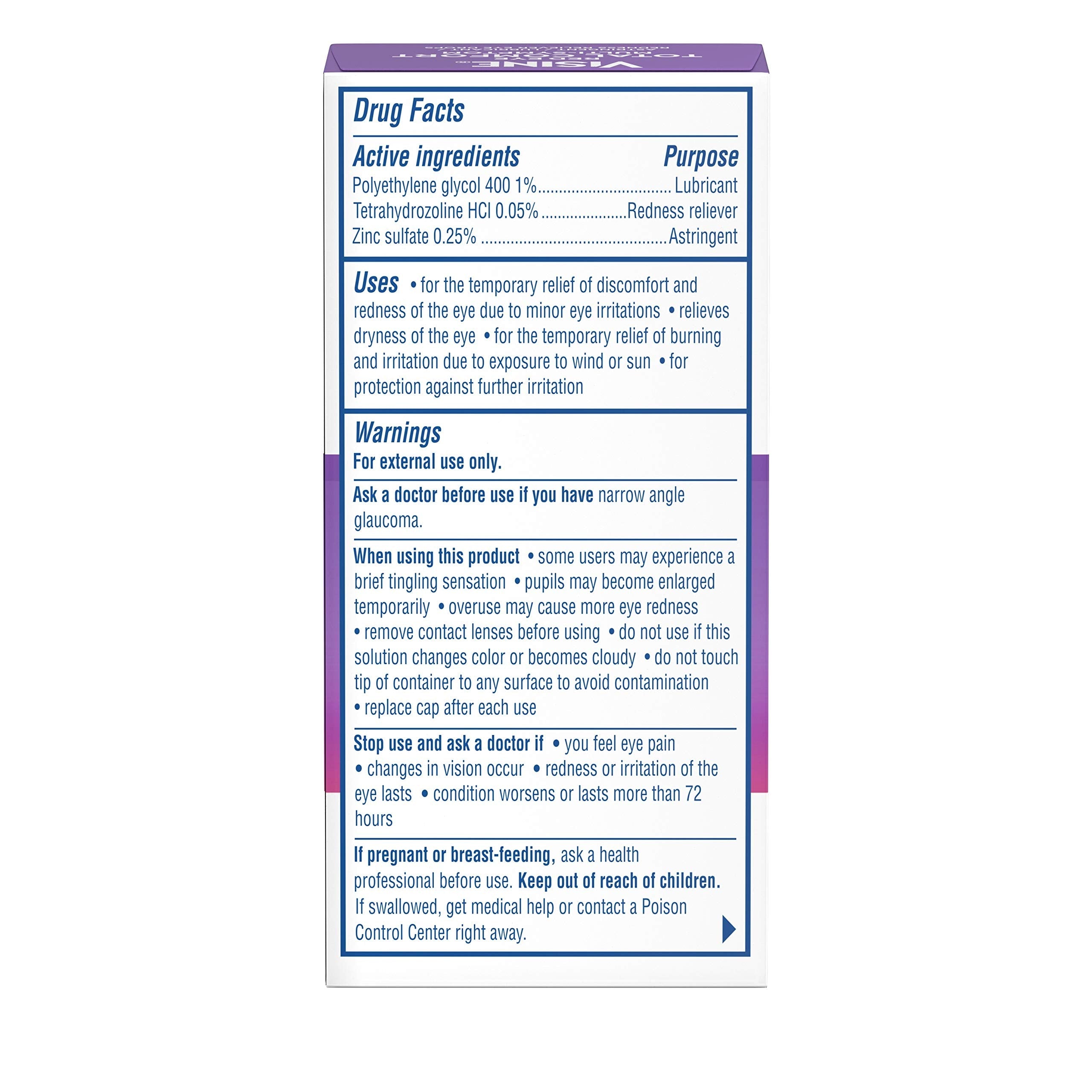 Visine imported eye drops for redness and dryness relief four bottle pack packaging