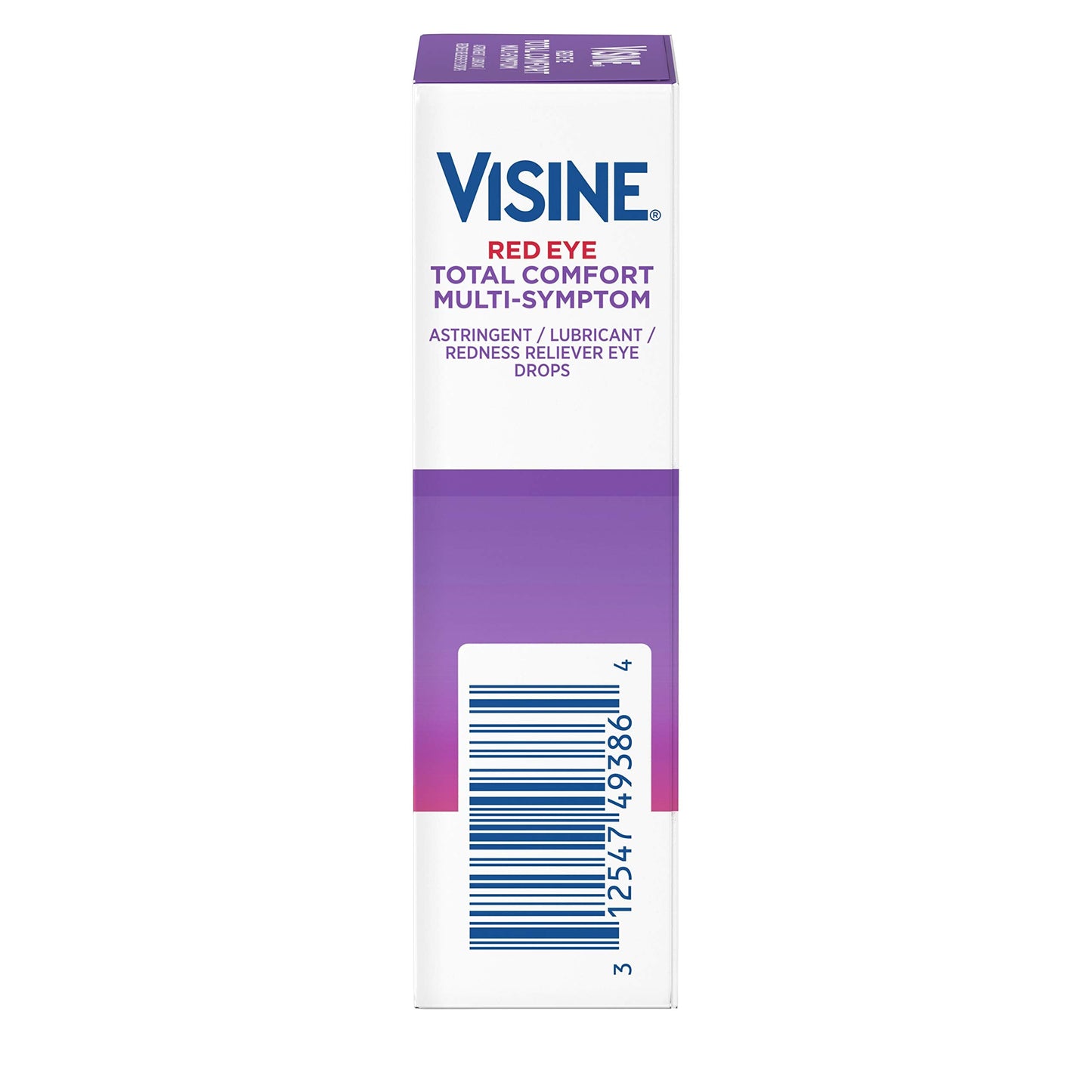 Visine Red Eye Total Comfort 4 pack box displaying up to ten hours of comfort claim