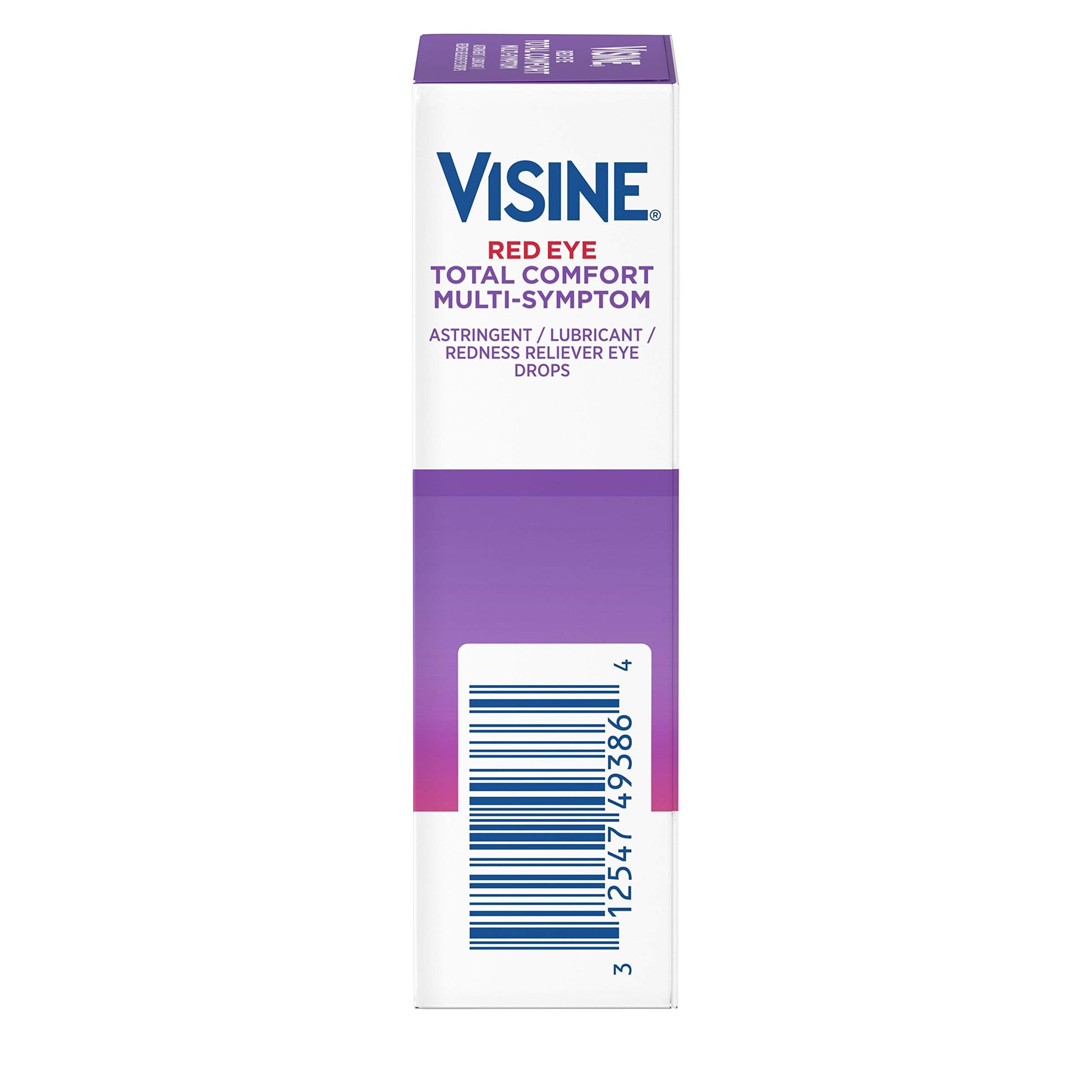Visine Red Eye Total Comfort 4 pack box displaying up to ten hours of comfort claim