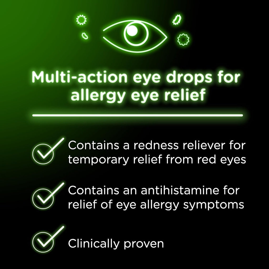 Visine Allergy Relief eye drops active ingredients label showing pheniramine maleate detail