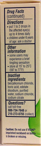 USA imported Visine A.C. Itchy Eye Relief bottles highlighting the 15 mL size.