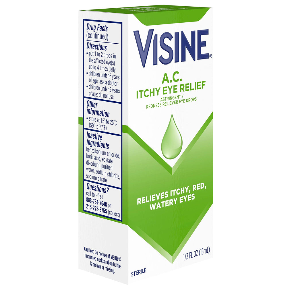 Visine AC allergy eye drops active ingredients label side