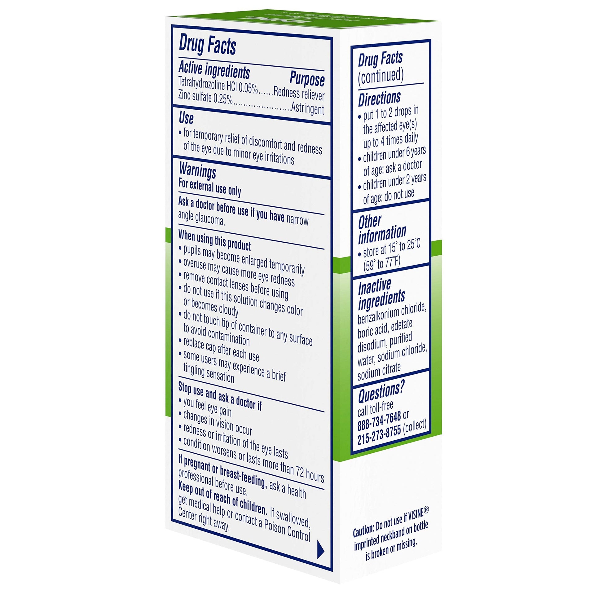 Visine AC zinc sulfate and tetrahydrozoline eye drops bottle