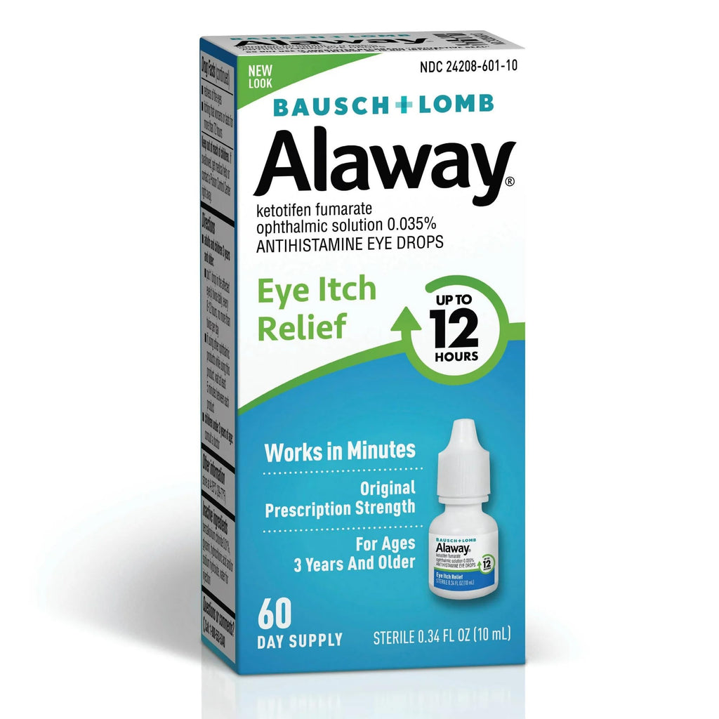 Alaway eye itch relief drops active ingredients list on side panel