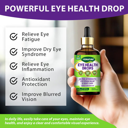 Side angle view of 60ml eye wellness liquid supplement for blue light protection