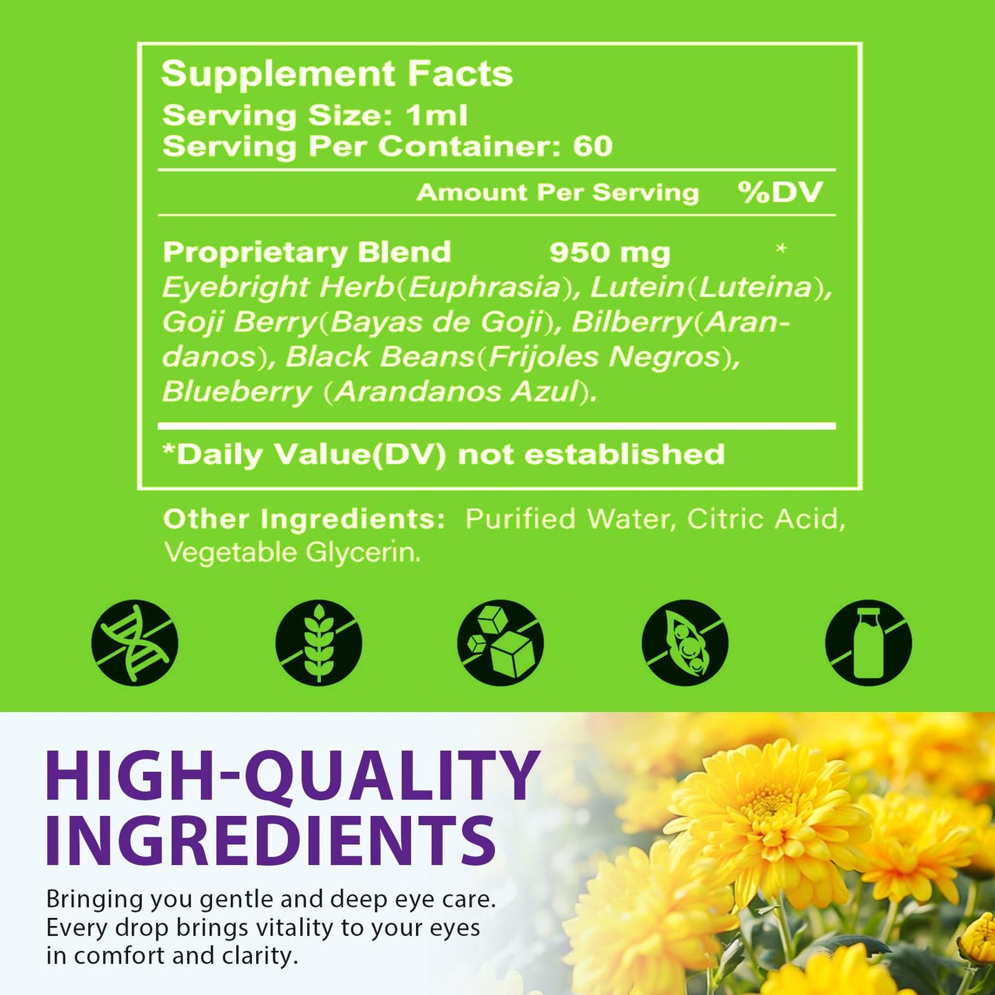 Verdeherb sight care liquid formula bottle showing bilberry and lutein blend details