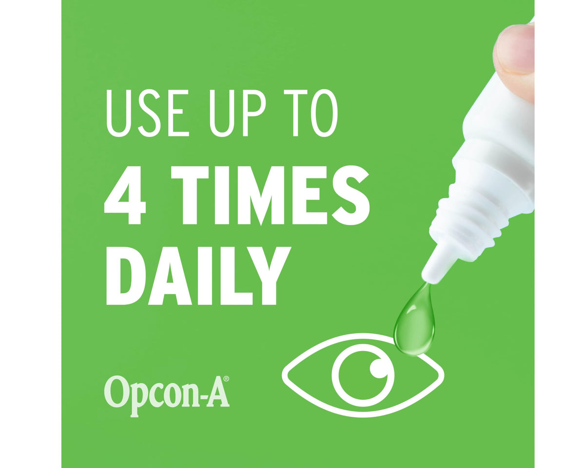 Back label view of Bausch and Lomb Opcon-A showing drug facts and ingredient concentrations